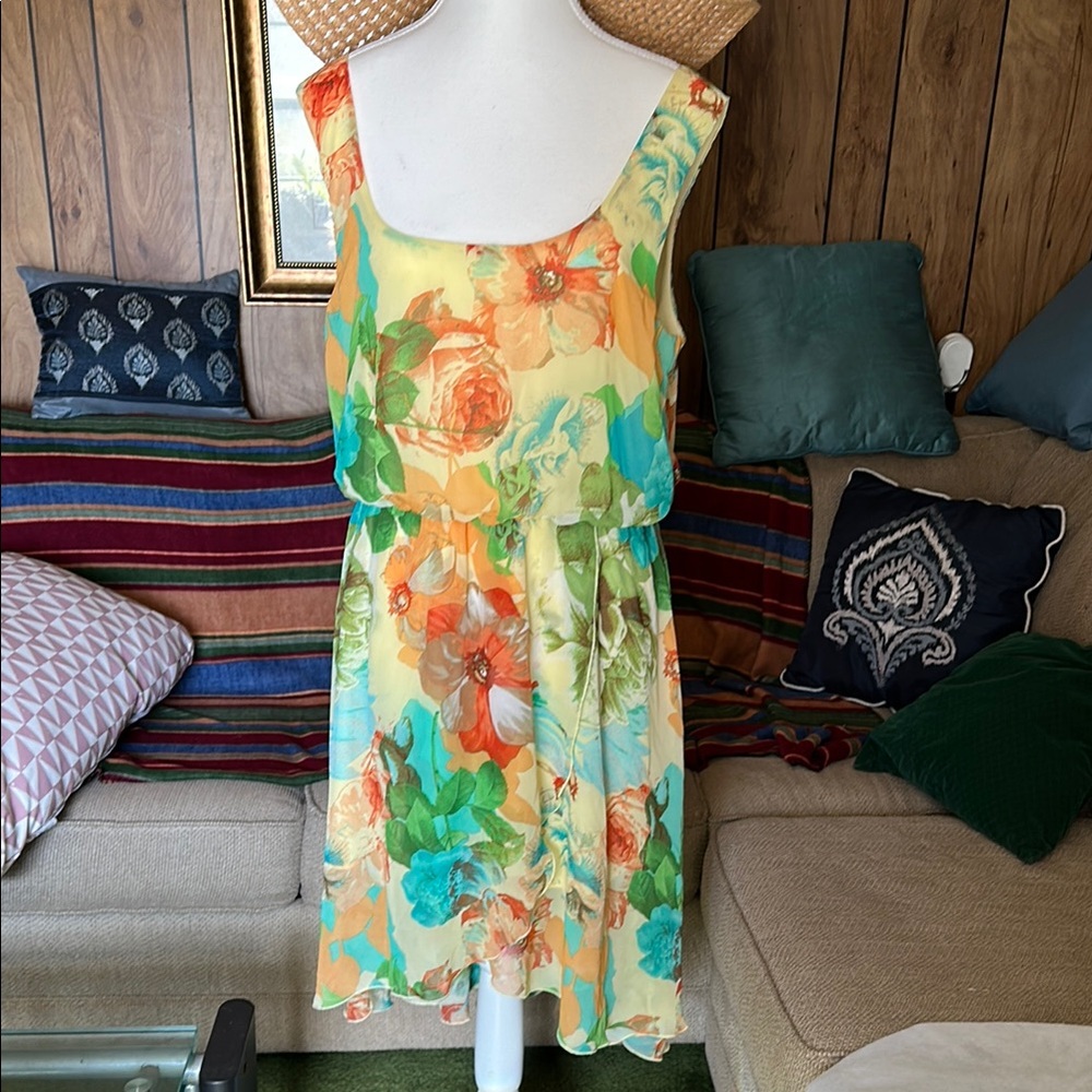 Sunny Yellow and Orange Sleeveless Midi Sundress for Casual Wear